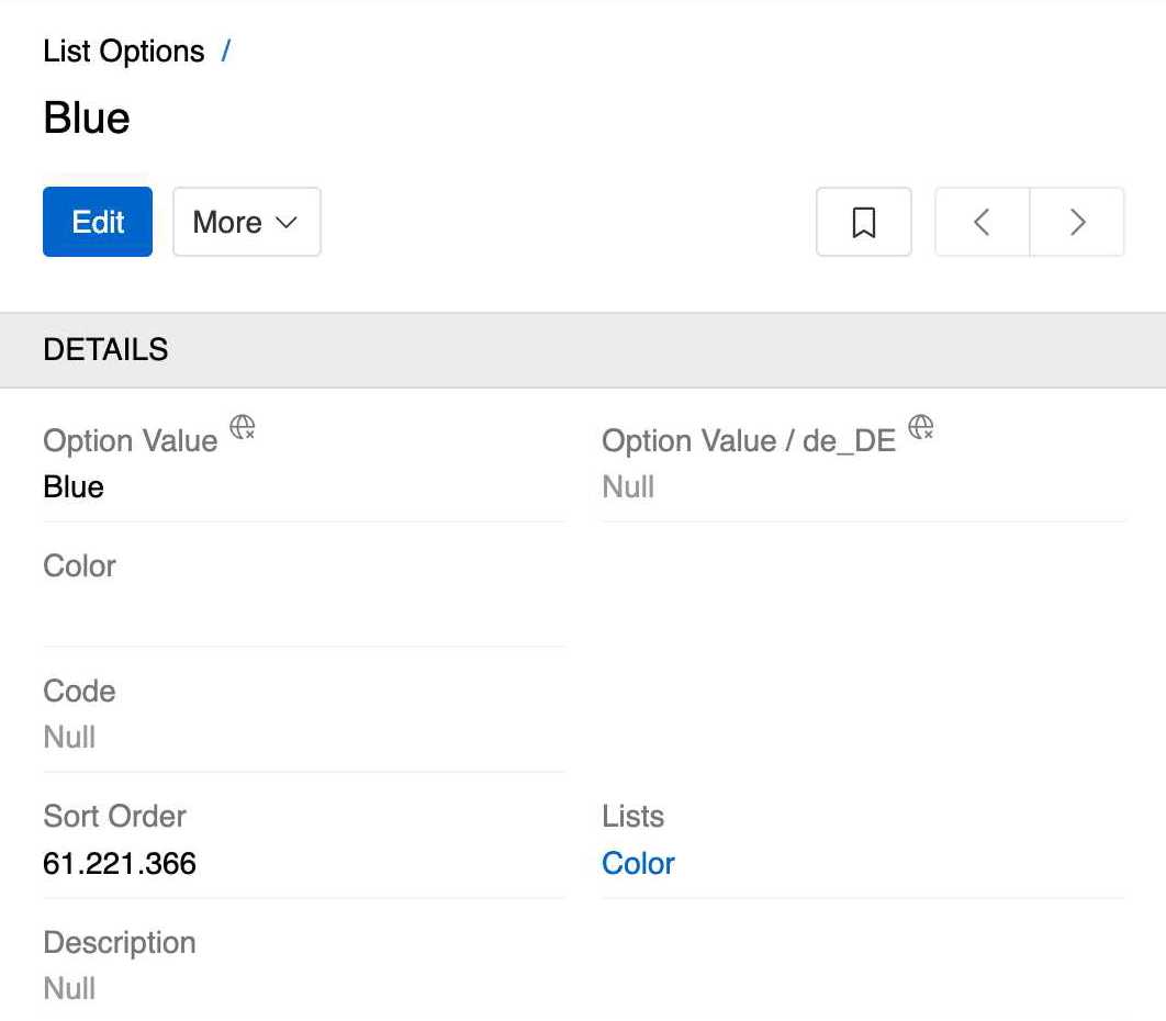 List Option Detail