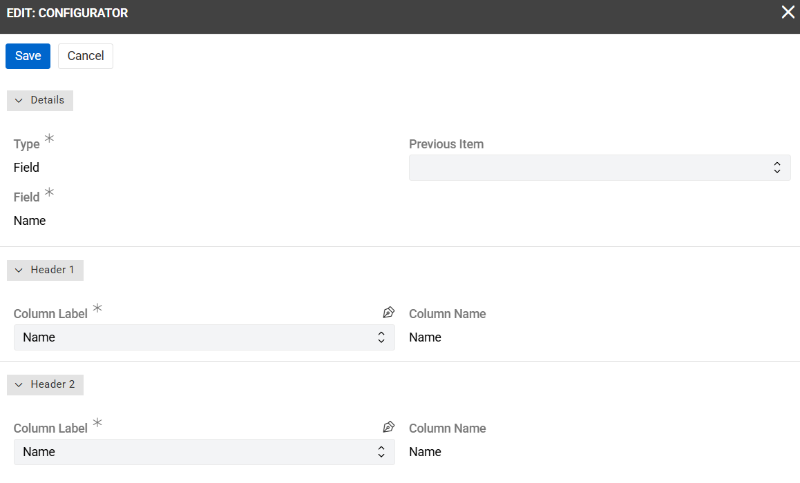 Multiple Header Rows configuration