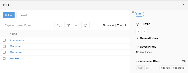 Roles User Selection