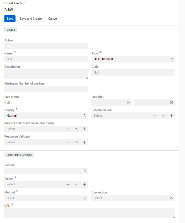 Create Export HTTP Request