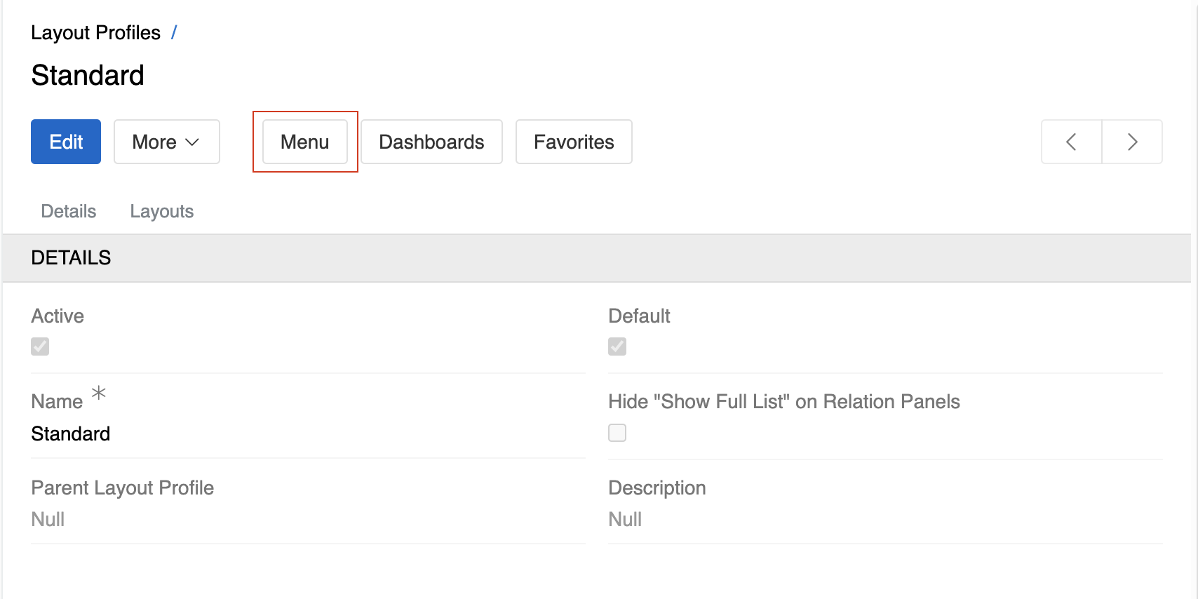 Layout Profile Menu Button