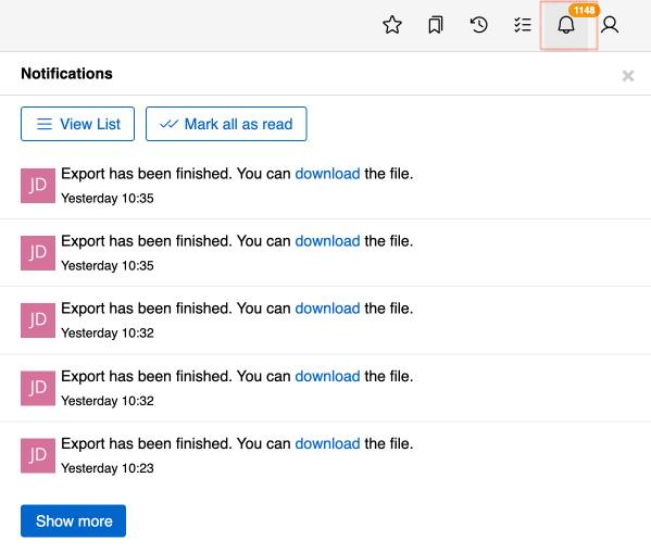 Notifications toolbar