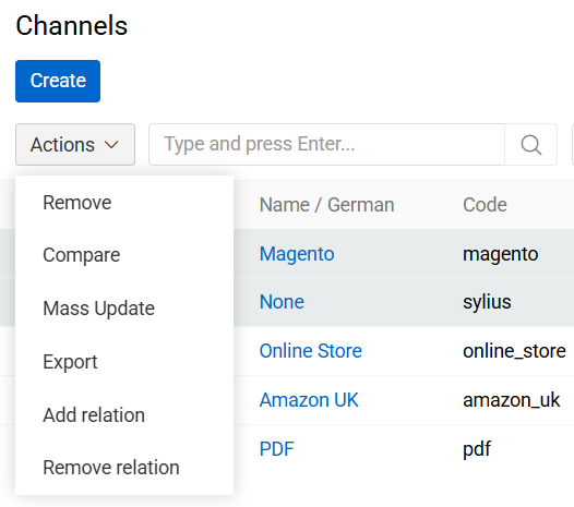 Channels mass actions