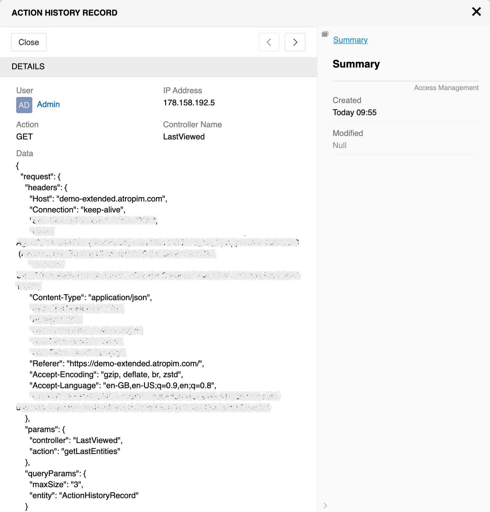 Action History Detail View
