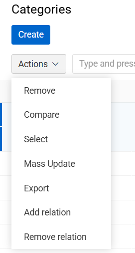 Categories mass actions