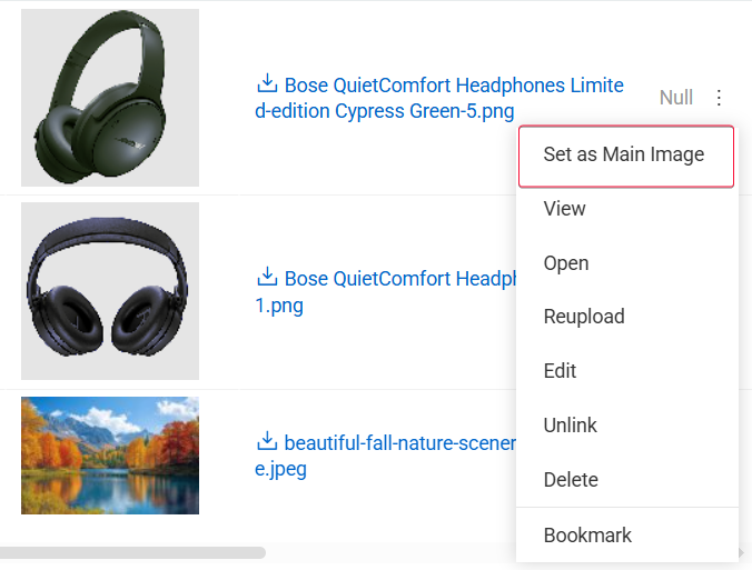 set as Main Image action