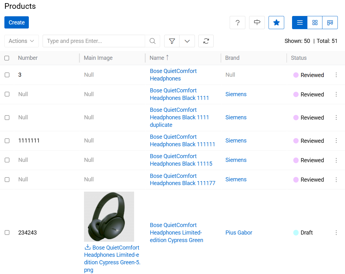 Products list view page