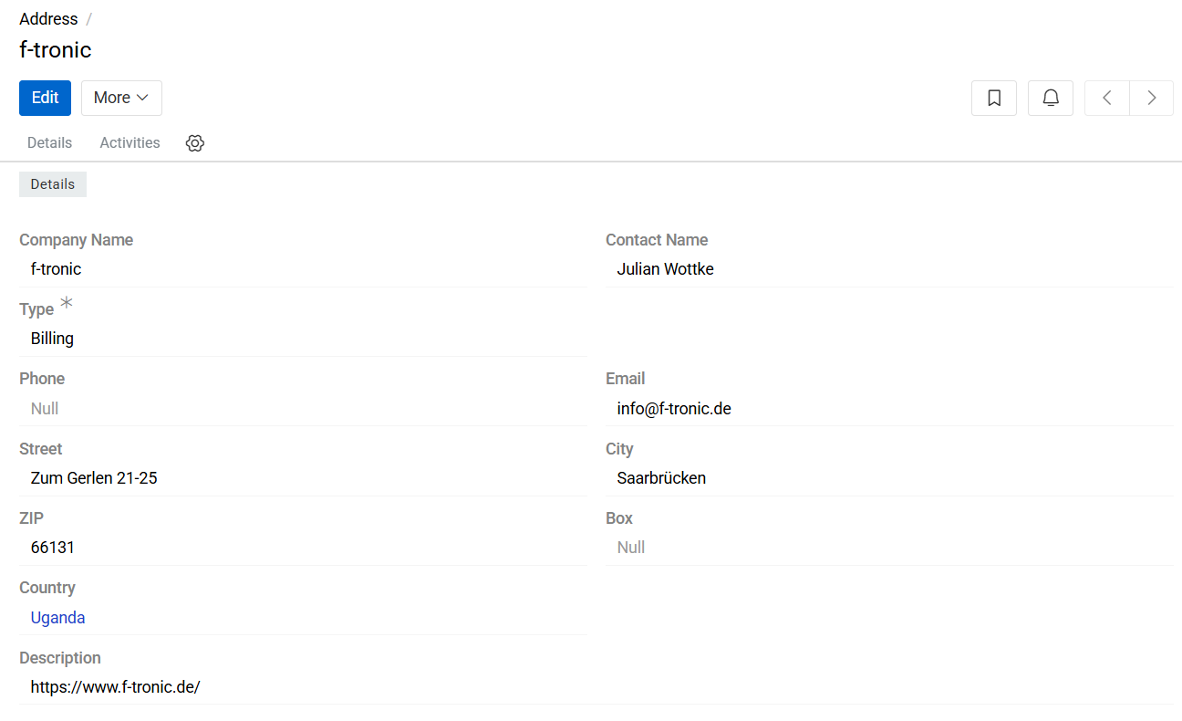 Addresses details