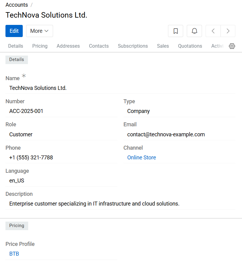 Account details