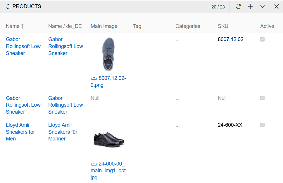 Products panel