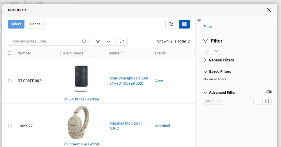 Select Product for Category