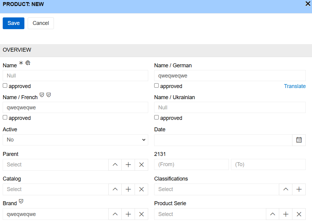 Quick create view