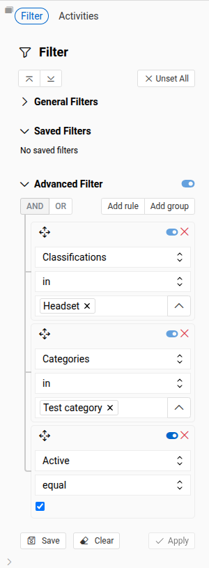 Advanced Filter disabled when tree selections are active